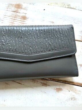 PRINCESS GARDNER vintage gray leather wallet Full Grain Cowhide neutral chic EUC